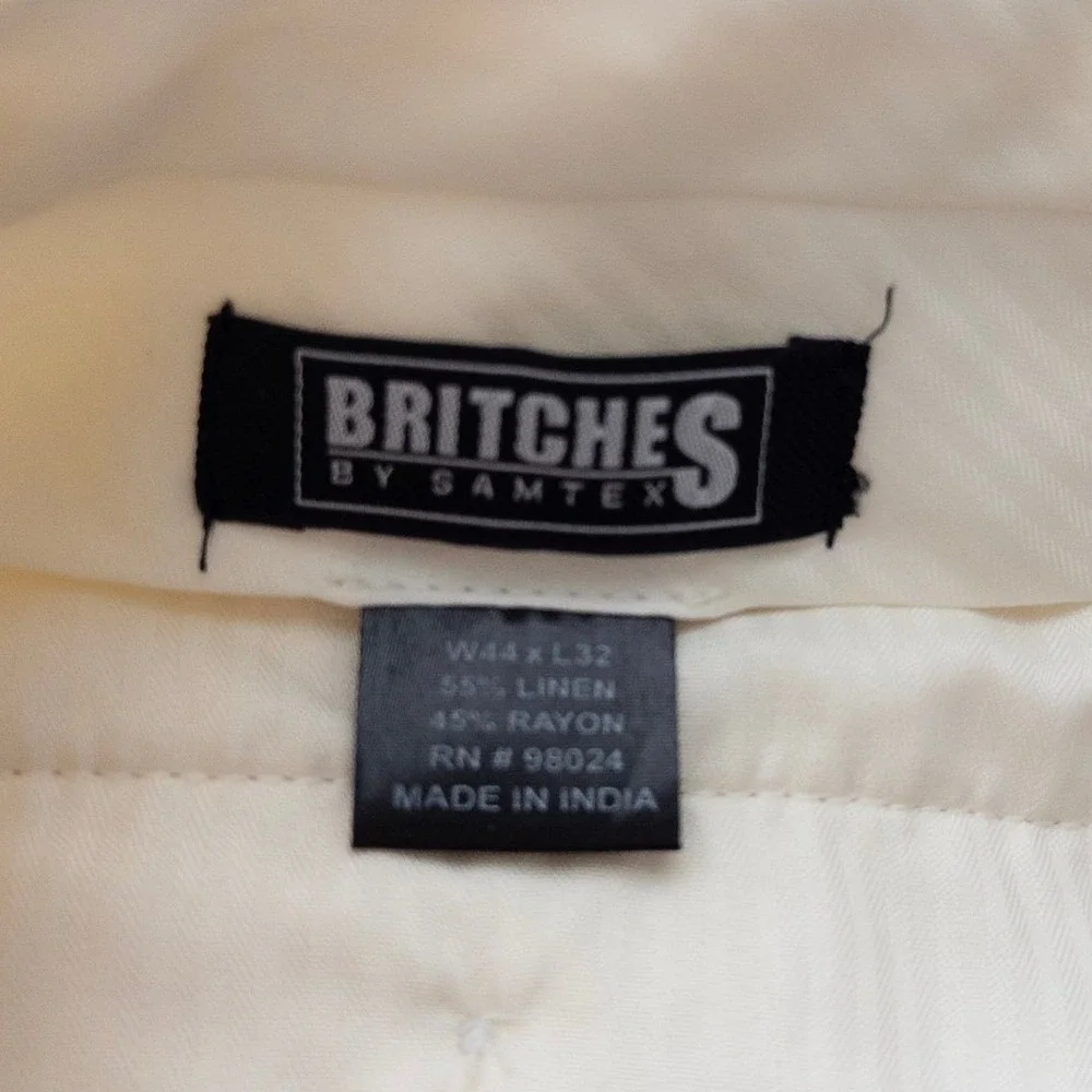Britches Mens Linen Blend Pants 44x32 White Straight Leg Casual Trousers